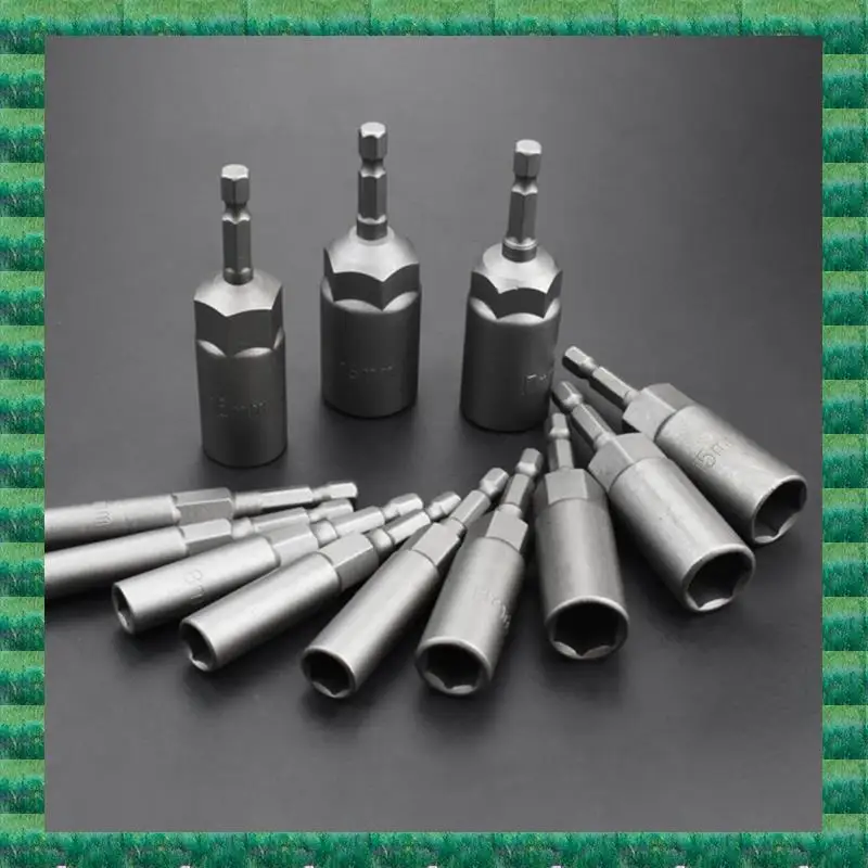 

B76A 1Set 5.5Mm-19Mm Hex Socket Sleeve Nozzles Nut Driver Set Power Screwdriver Handle Tools Gray-Black