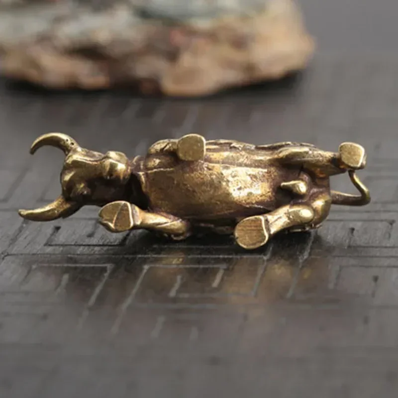 Copper Bull Ornament Vintage Crafts Ornament Miniature Figurines Copper Animal Desk  Tea Pets Decorations Brass Crafts