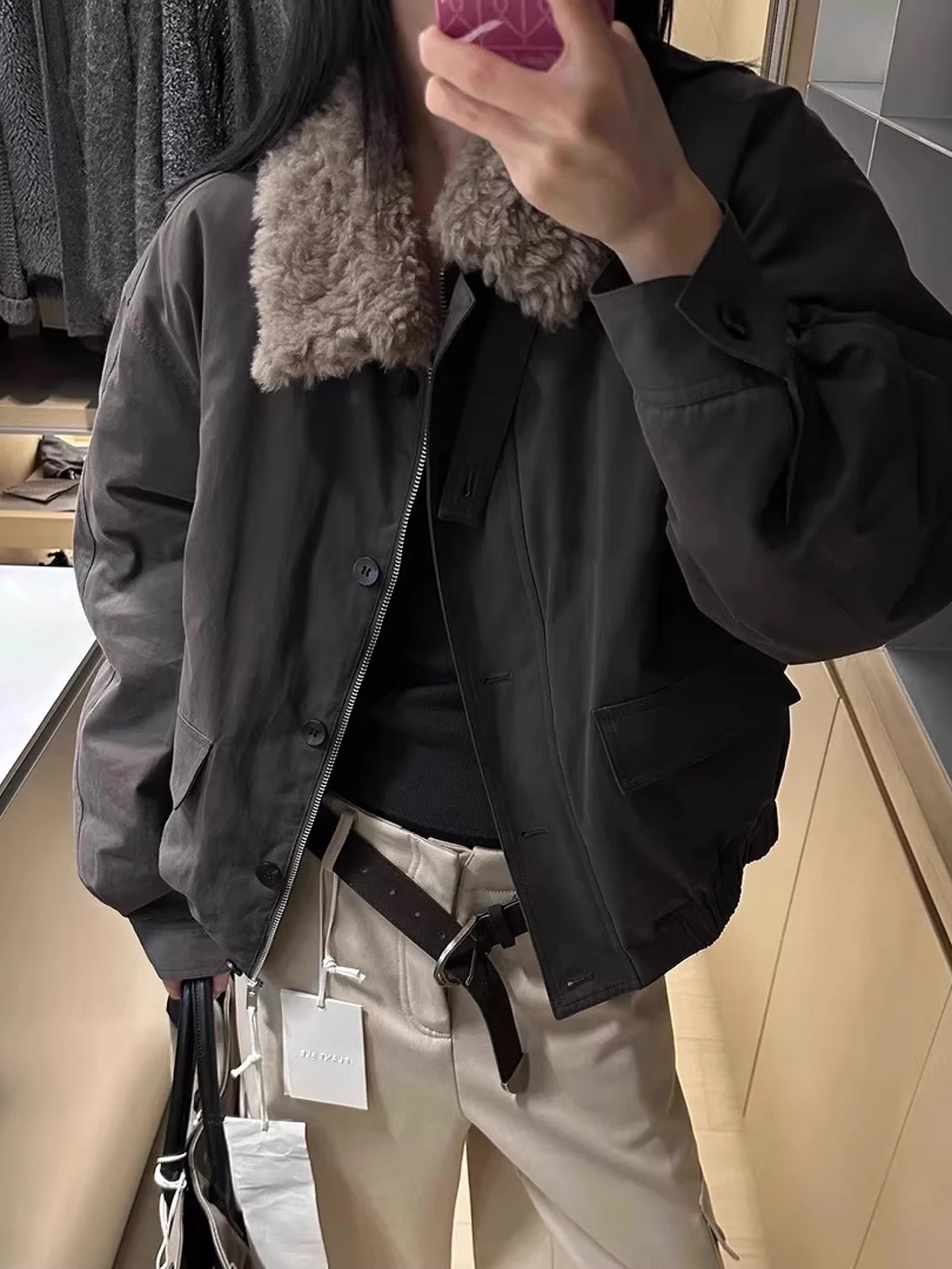 

Barnes Sle Lamb Fur Collar Parka Jaet Men's Women's Winter New Korean Aosphere High-End Cotton Coat Youth Faion Warm ...