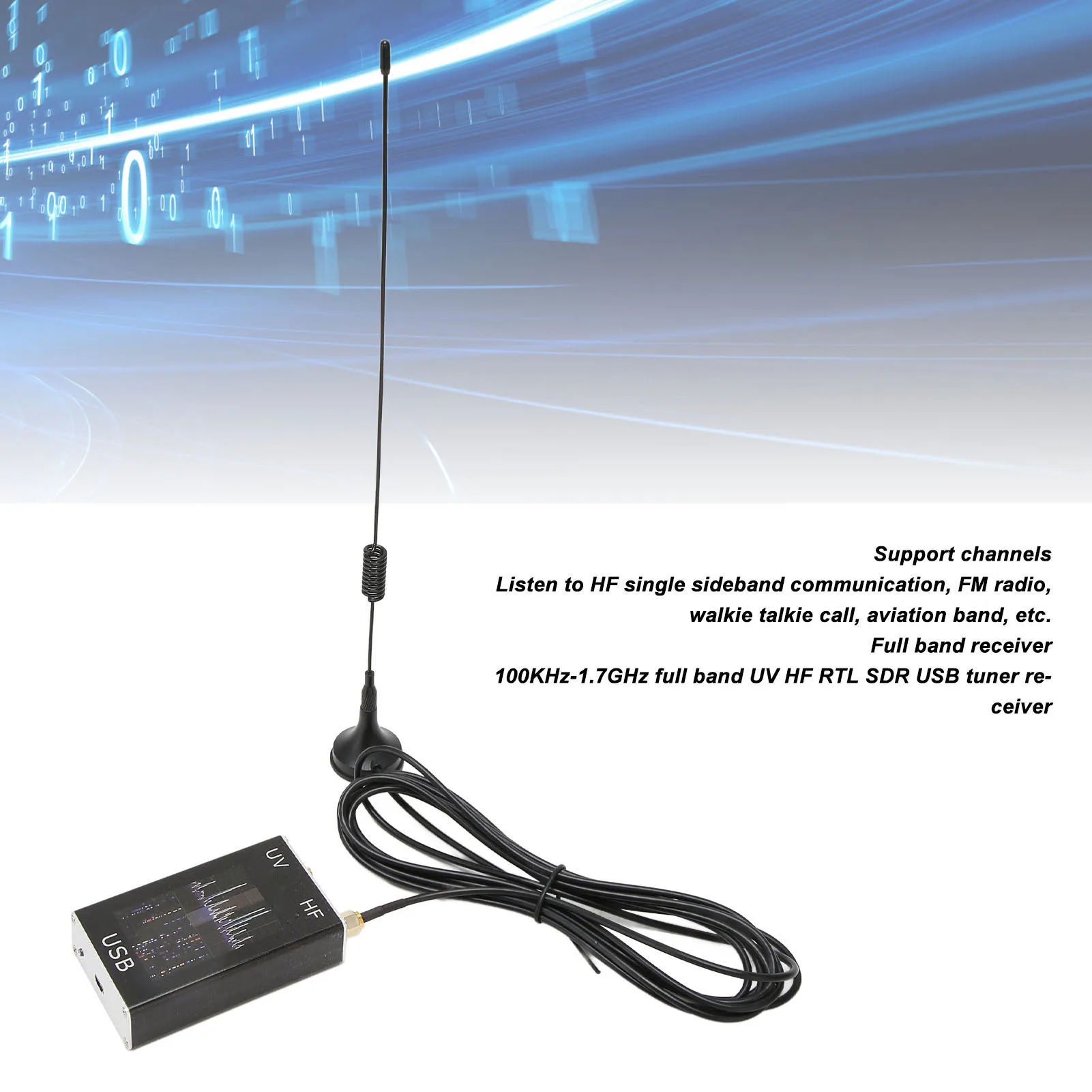 

RTL SDR Radio Receiver Professional 100KHz‑1.7GHz UV HF USB Portable Full Band Receiver for Communication System