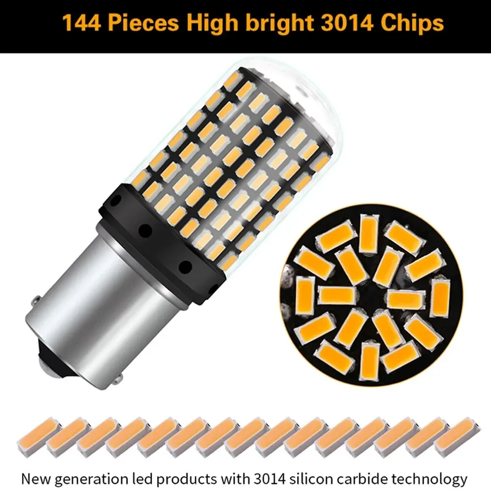 1PC 1156 BAU15S PY21W 144SMD Bulbs 1157 BAY15D P21/5W 7440 W21W WY21W Turn Signal Light Reverse Lamp 12V