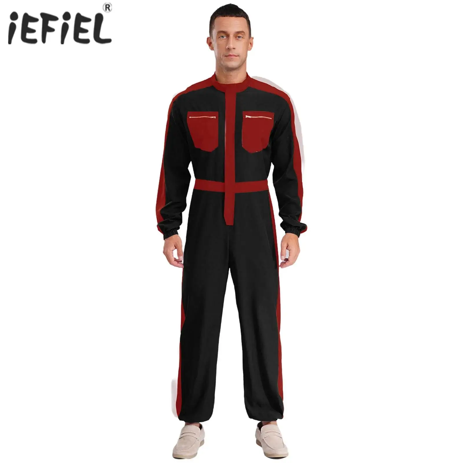 

Mens Long Sleeve Work Coveralls Bodysuit with Pockets Zipper Work Overalls Jumpsuit Factory Woodworking Electrician Uniform