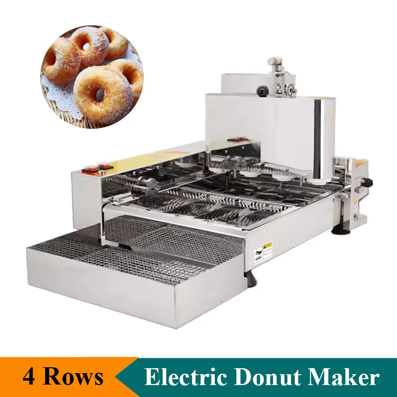 

220V Electric Doughnut Maker 4 Rows Donut Frying Machine 35mm Mini Round Donuts Fryer Bakery Use Stainless Steel Commercial