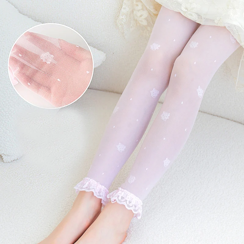 2023 Summer Girls Leggings Kids Mesh Princess Lace Ultra-thin Tight Pants Children Transparent Trousers Pantyhose Teenagers