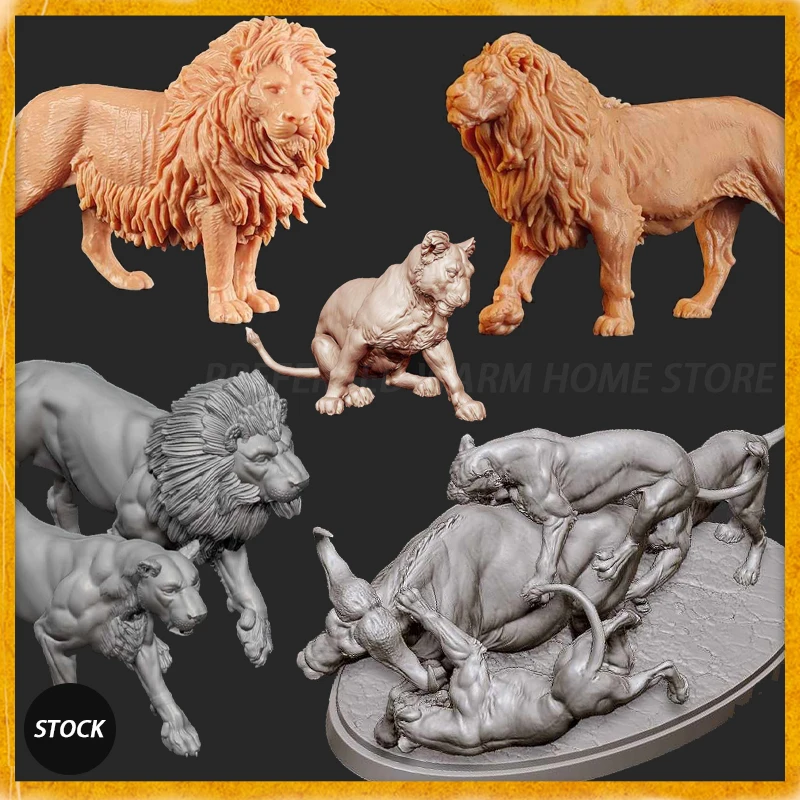 1/35 8cm African Lion Model Toy Modern Animals Model Gk Customize Felidae Panthera Leo Lions Hunt Buffaloes Young Lion Lioness