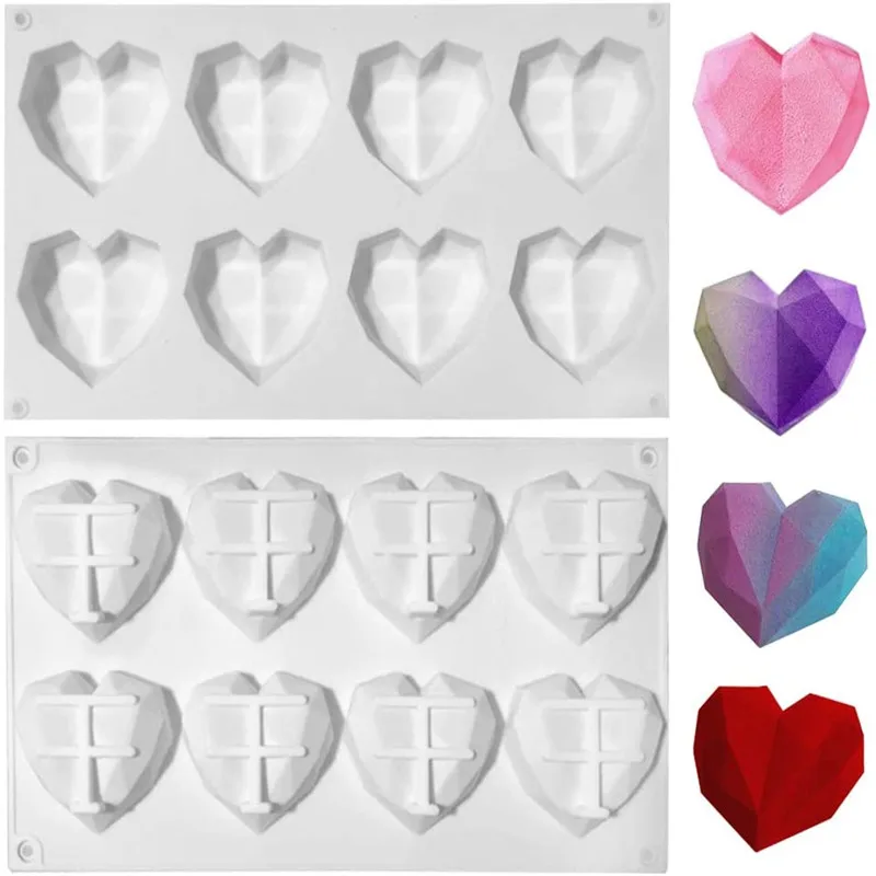 Cake Mold 8 Cavity Diamond Heart Shaped Cake Chocolate Silicone Mold Silicone Baking Pan for Pastry Baking Kitchen  Accessory