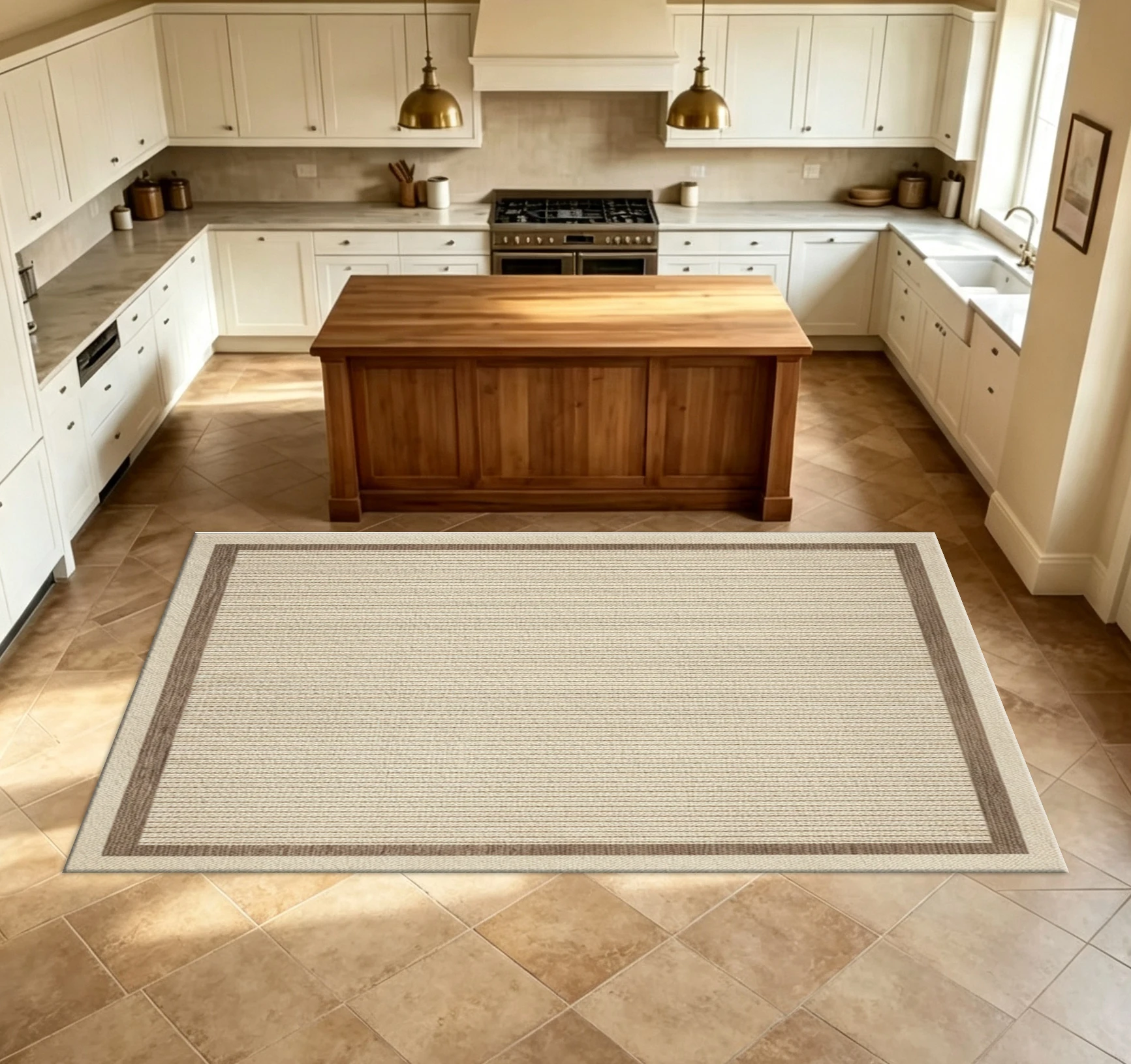 Natural Jute Style Square Border Carpet Flooring Beige Brown Simple Classic Household Decoration Carpet For Home