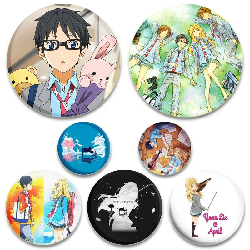 Anime Your Lie in April Pins Miyazono Kaori/Arima Kousei Cartoon Badge Round Handmade Brooches Accessories Jewelry Gifts