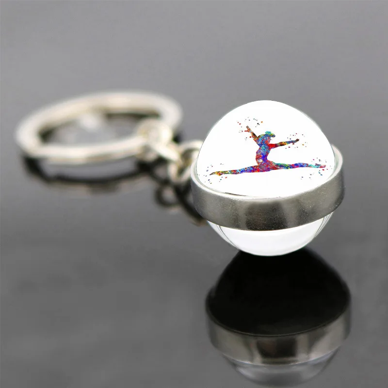 Popular Jewelry Double-sided Glass Pendant Keychain Rhythmic Gymnastics Theme Keychain Pendant Gift