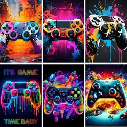Square Diamond Painting Set for Adult, 5D Full Diamond Painting, Electronic Game Controller, Colorful Gamer Posters, DIY