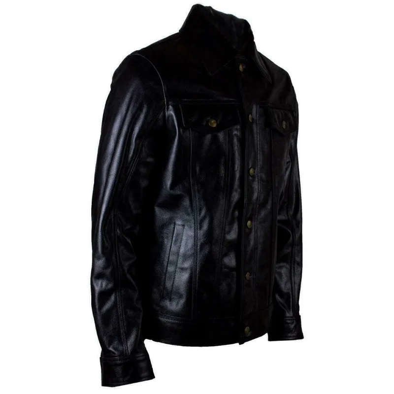 Men's Real Leather Style Shirt Full Sleeves Jean Jacket European and American Fashion Trends