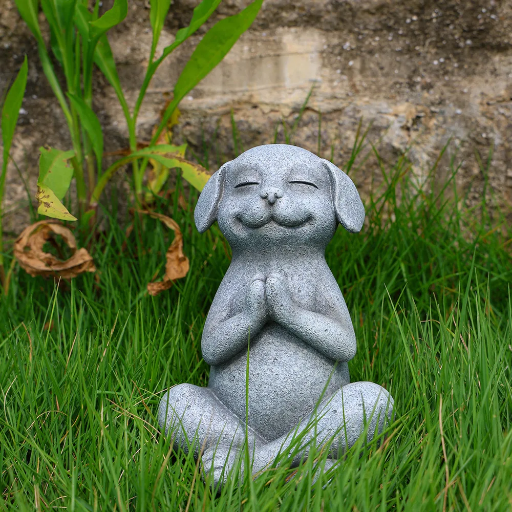 Estatua de jardín para perros meditando, escultura de cachorro de yoga para patio, decoración Zen al aire libre