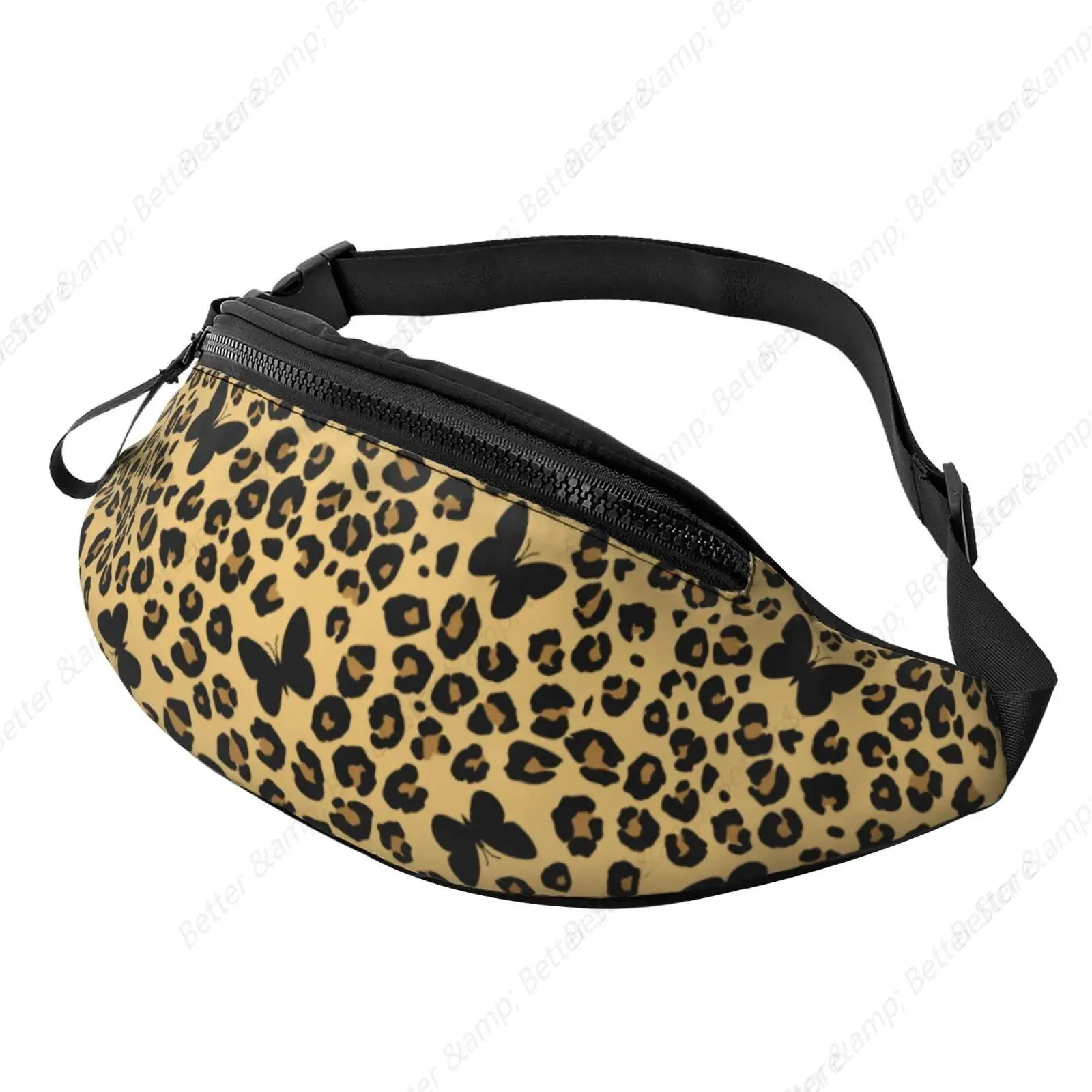 Leopard Butterfly Fanny Packs For Women With Earphone Hole, Adjustable Belt Bag Waist Bag Cross Body Fanny Pack Chest Bag