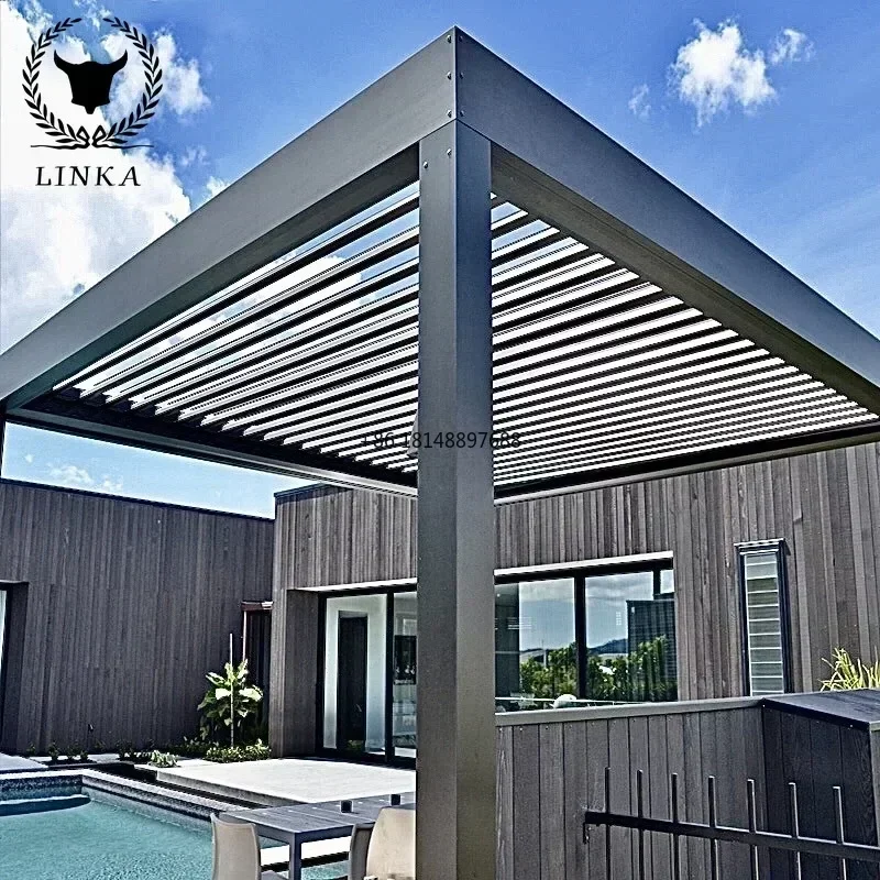 Modern Design Aluminium Frame Open Roof Waterproof Ceiling Indurative Garden Decoration Pergola