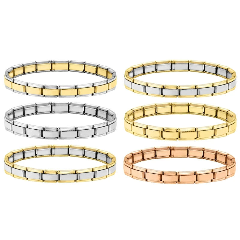 2025 gioielli da uomo di nuova moda da donna fai da te 6 mm di larghezza braccialetto elastico italiano con ciondoli braccialetto in acciaio inossidabile tinta unita