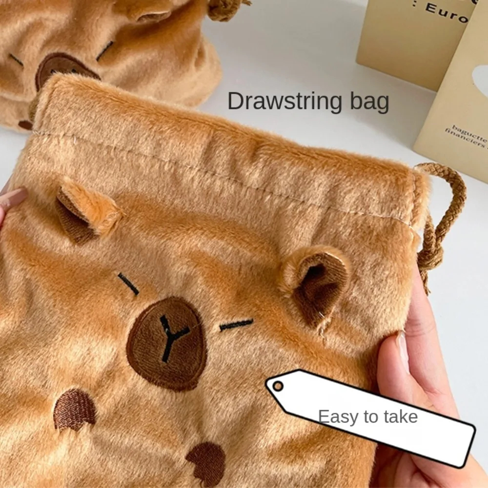 Animal Capybara Plush Bundle Pocket Stuffed Cute Capybara Drawstring Bag Makeup Bag Large Capacity Cartoon Storage Bag