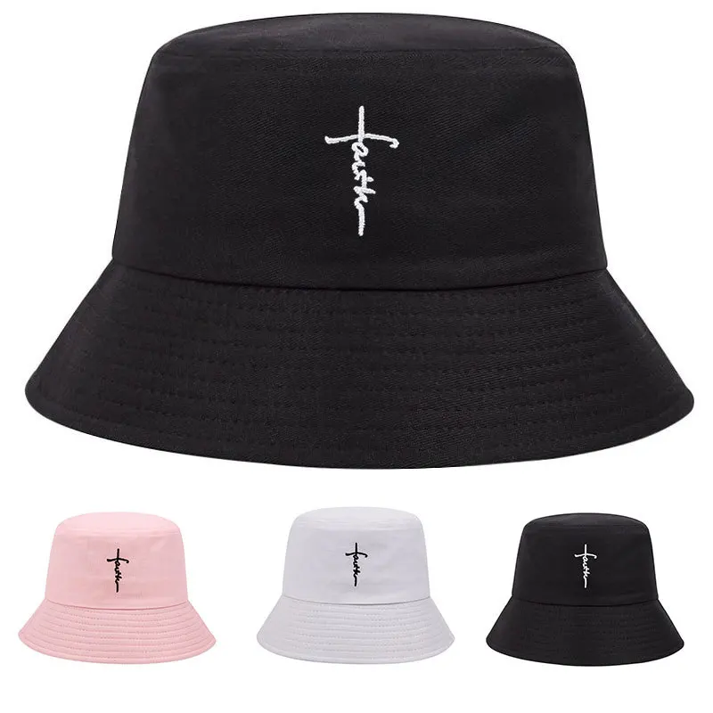 

New summer fashion embroidery cross bucket hat for men and women outdoor versatile sun hat tide