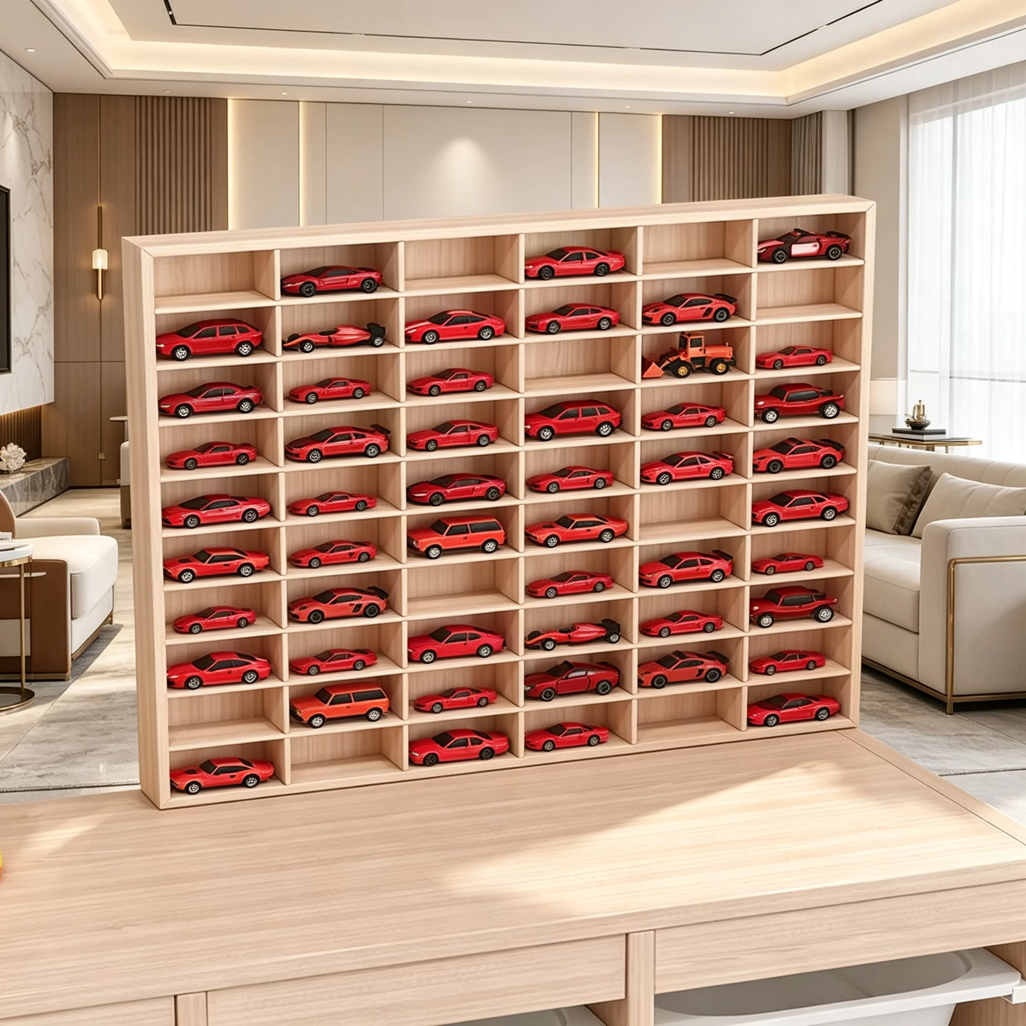 Étagère murale en bois à plusieurs compartiments pour exposer des voitures miniatures à l’échelle 1:64, organisateur de rangement en bois massif pour modèles de véhicules miniatures, étagère murale pour exposer des jouets de collection.