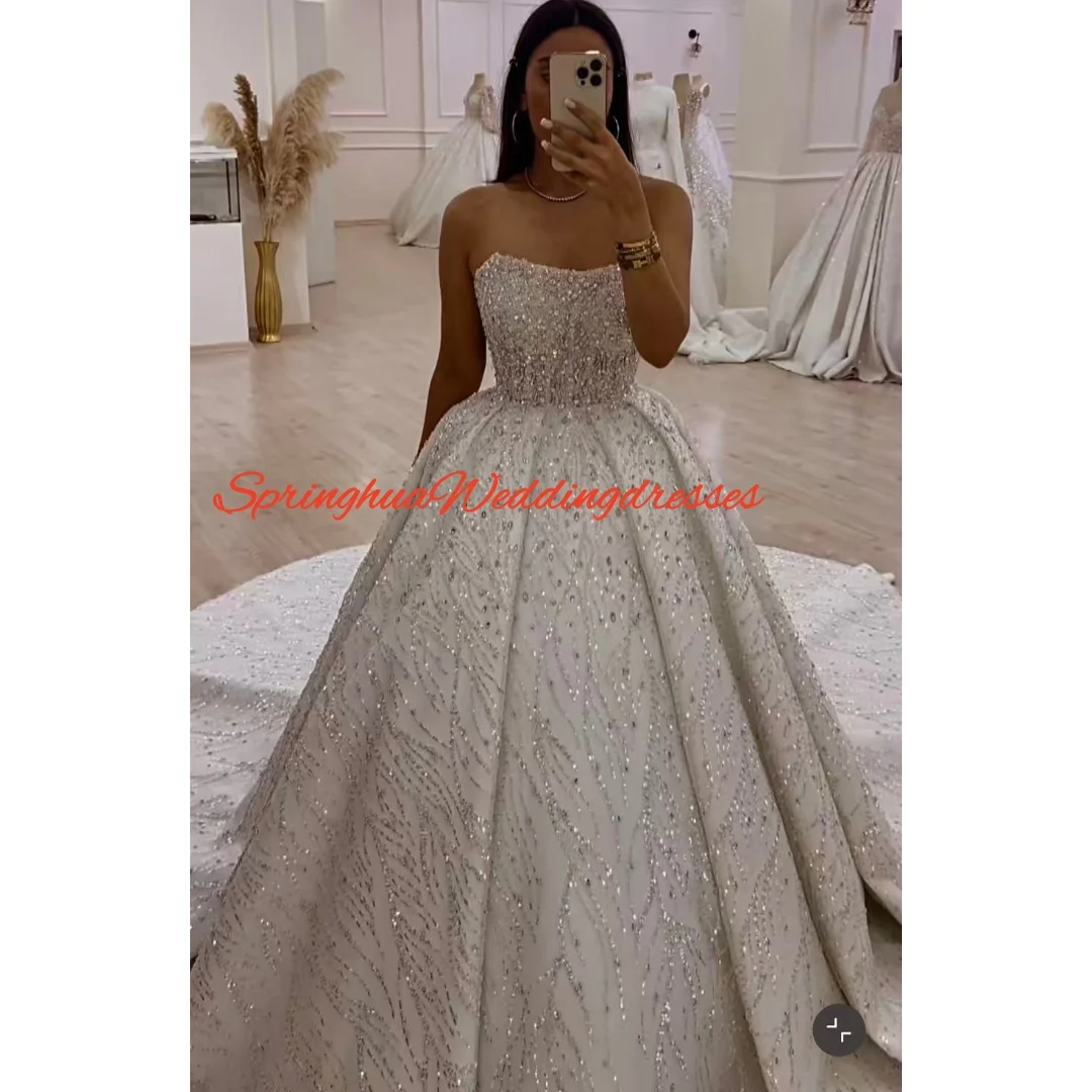 

Customized Grace A Line Women Wedding Dresses Sweetheart Neck Sleeveless Princess Bridal Ball Gown Shining Gowns Party