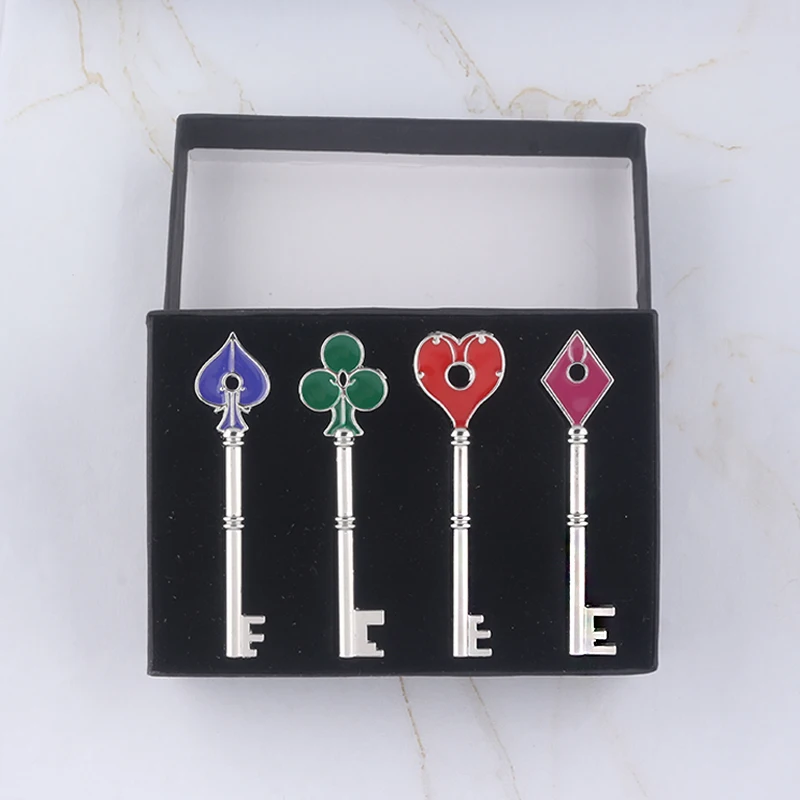 

Game Residents Evils Keychain Set RPD Square Plum Heart Key Police Playing Cards Badge Pendants Keyring For Men Cosplay Jewelry