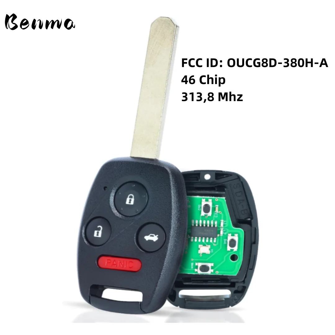 Benma- for key control for Honda Accord 2003 2004 2005 2006 2007 4 buttons 313.8Mhz ID46 chip keyless entry remote car key FCC I