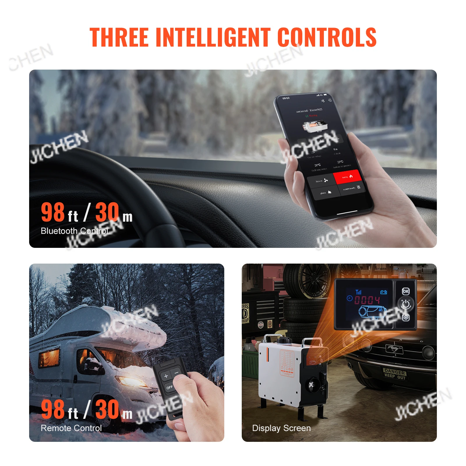 سخان ديزل 2 كيلو وات 12 فولت/24 فولت الكل في واحد سخان هواء ديزل مع شاشة عرض للتحكم عن بعد إنذار CO للمركبة والخارجية