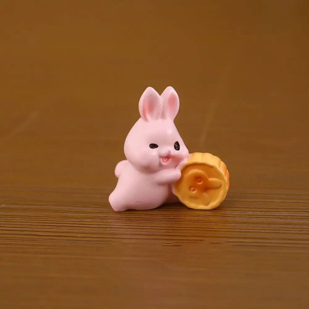 Chinese Style Mid-Autumn Rabbit Decor Doll Decorative Resin Mooncake Rabbit Statue Rabbit/Mooncake Shape Mini