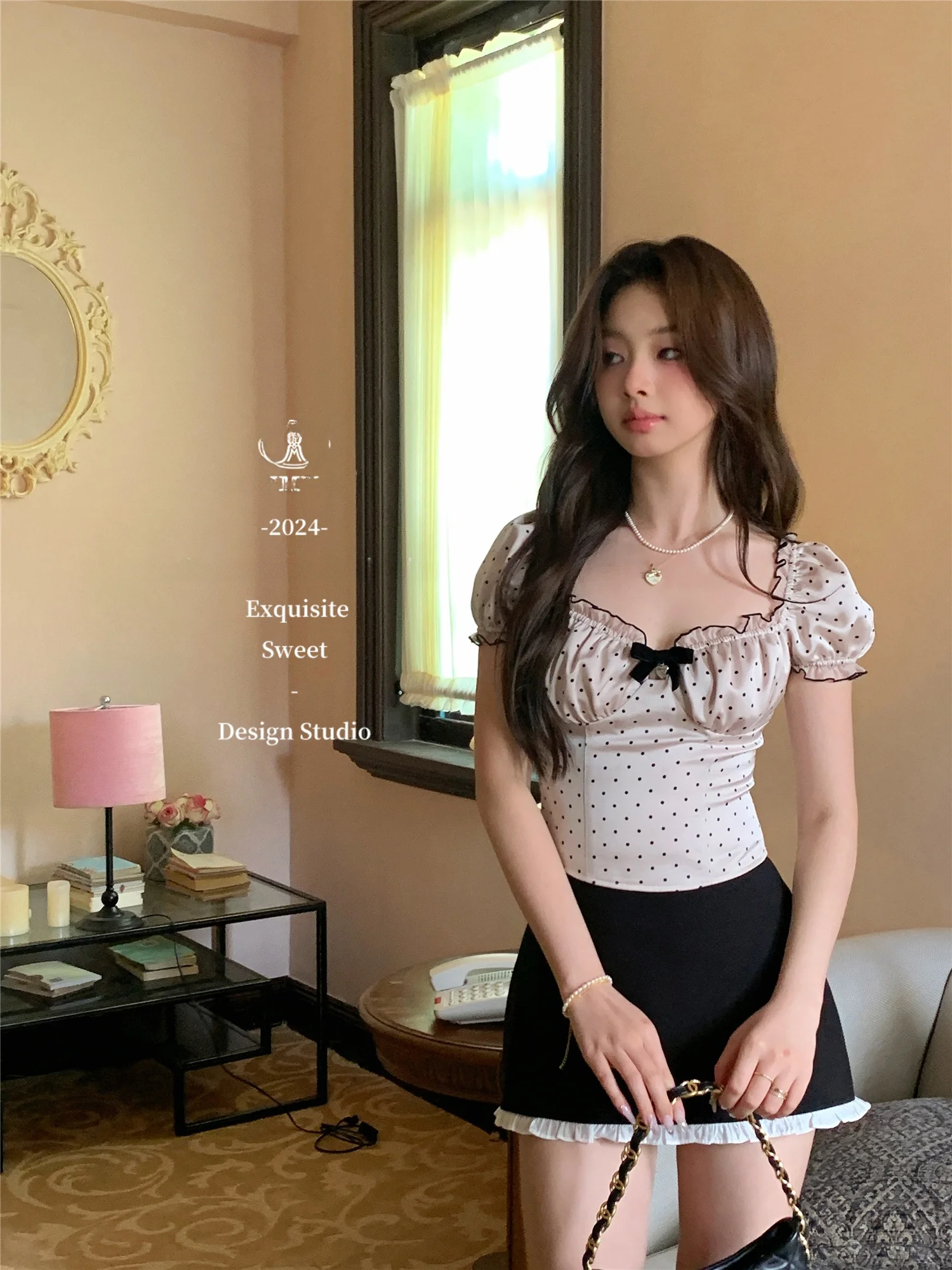 

Sweet Polka Dot Bow ort Sve Bubble Sve Top Mummy Egg Lang Japanese Sle Bittern ort Sv...