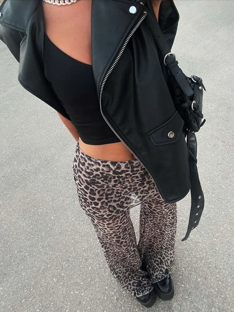 레오파드 인쇄 바지 여성 패션 높은 허리 인쇄 넓은 다리 바지 여성 우아한 인쇄 긴 바지