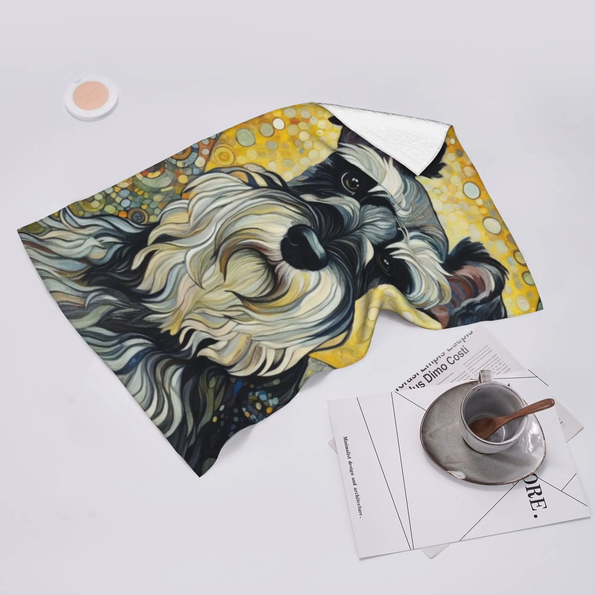 Custom Modern Art Style Schnauzer Soft Face Towel Quick Dry Pool Bath Cotton Towels Absorbent