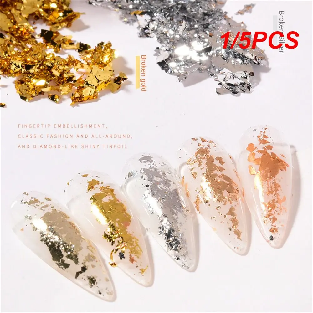 1/5PCS Gold Foil And Silver Foil Fragments Decorate Shine Silver Gold Decorative Items Sticker Shell Sequins Manicure Bronze