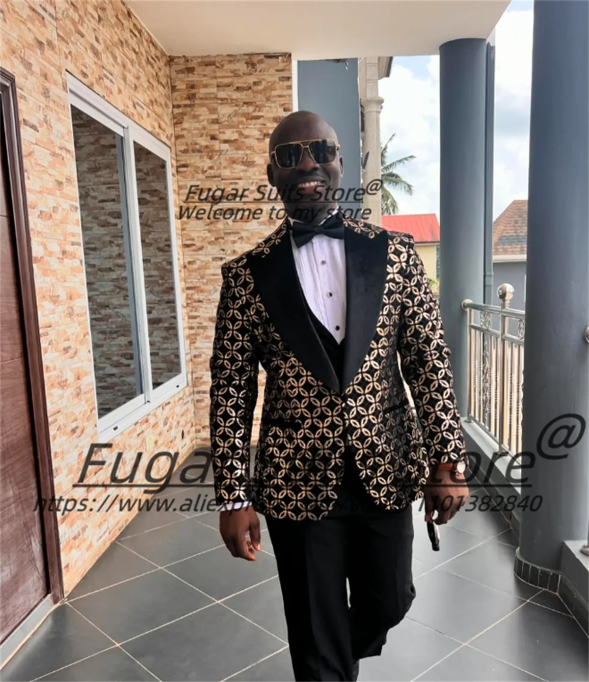 

Luxuly Jacquard Men Suits Customized Slim Fit Peak Lapel Groom Wedding Tuxedos 3 Pieces Sets Male Party Blazers Costume Homme