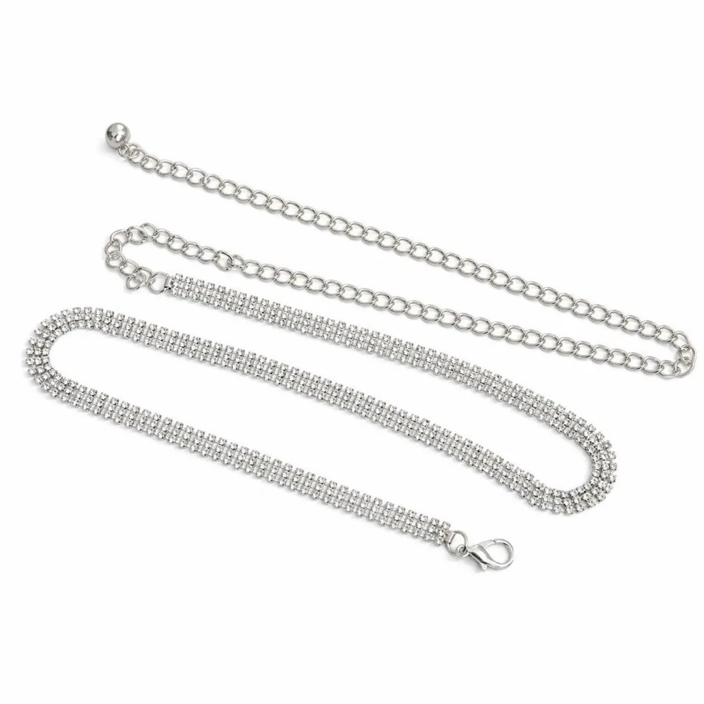 Sparkle Gold Silver Crystal Waist Belt Metal Full Diamond Design Waistband Chain Adjustable Length Body Jewelry Coat Styling