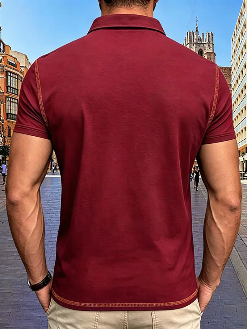2024 New Summer Mens Lapel Pocket Polo Shirt Breathable Polyester Short Sleeve Tops Casual Daily Office Business Wear For Men