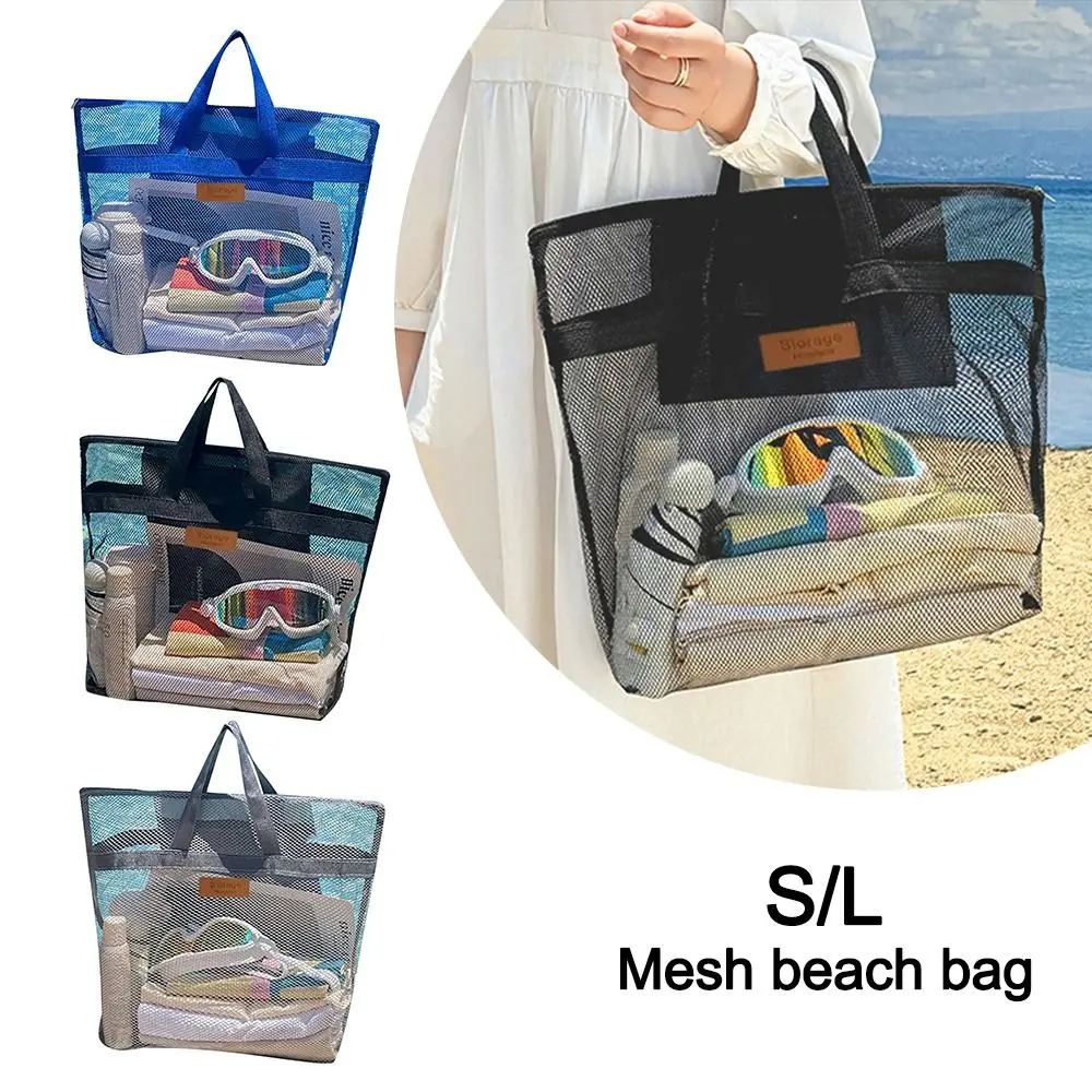 Bolsa de ombro de malha transparente feminina, bolsa de praia de grande capacidade, nova