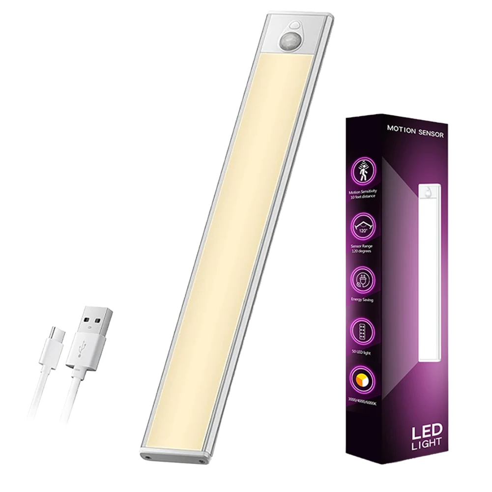 Veilleuse LED avec capteur de mouvement, USB sans fil, lumière sous armoire, cuisine, armoire intérieure, chambre à coucher