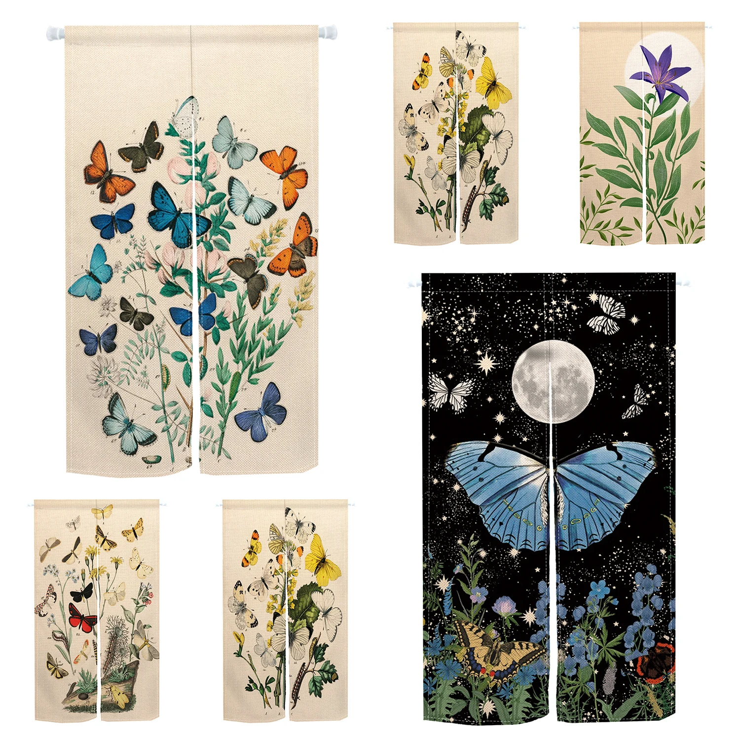 

Japanese Door Curtain Butterfly Printed Partition Bedroom Kitchen Doorway Decorative Drap Florist Entrance Noren Hanging Curtain