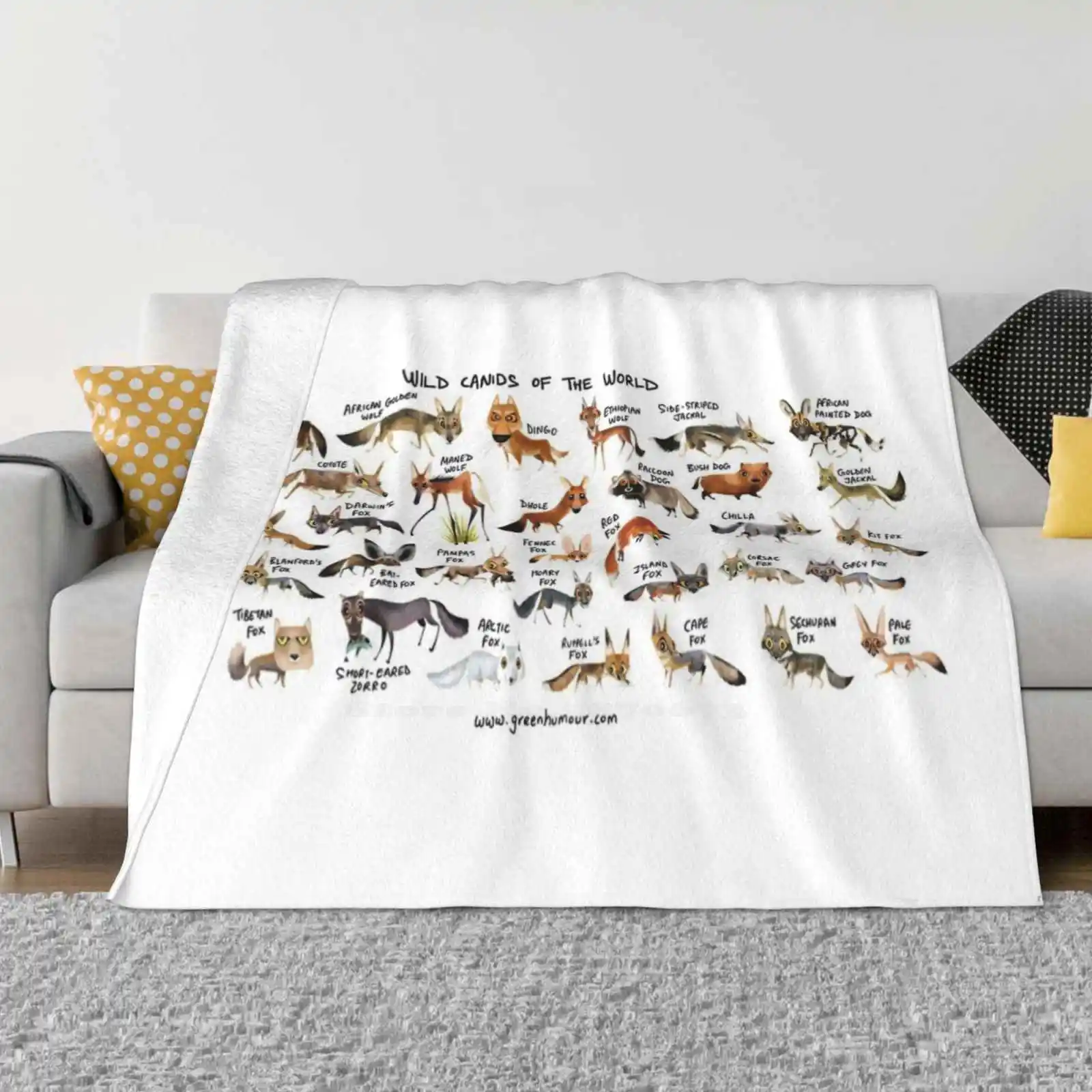 Wild Canids Of The World All Sizes Soft Cover Blanket Home Decor Bedding Dogs Wildlife Fox Wolf Jackal Animals Species