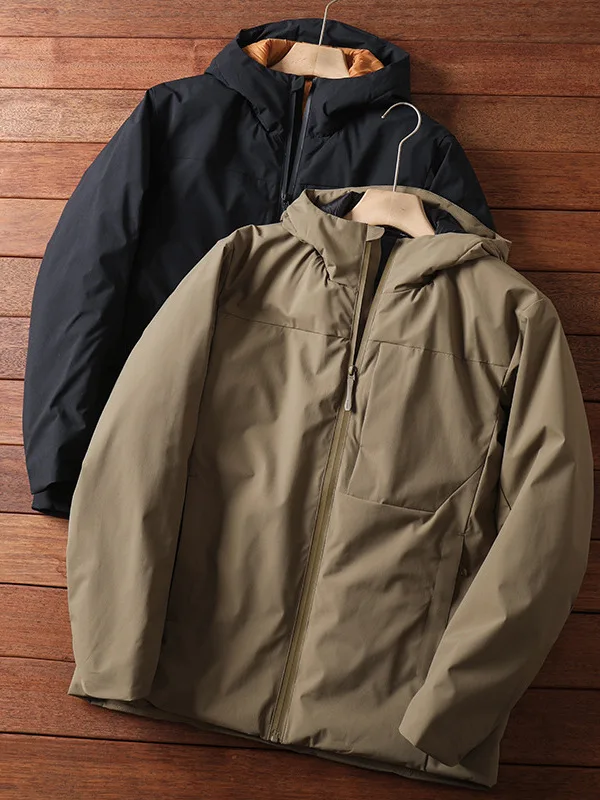 

Men's Winter Jaet down Hooded Coat Casual Faion Polyester Fiber Thiened Zipper Closure Pure Color Cleanfit Sle Coat