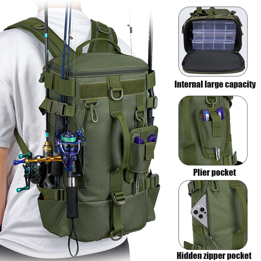 Large Capacity Fishing Backpack Fish Tackle Equipment Storage Molle Back Pack Multifunctional Camping Hiking Fishing Bag ﻿