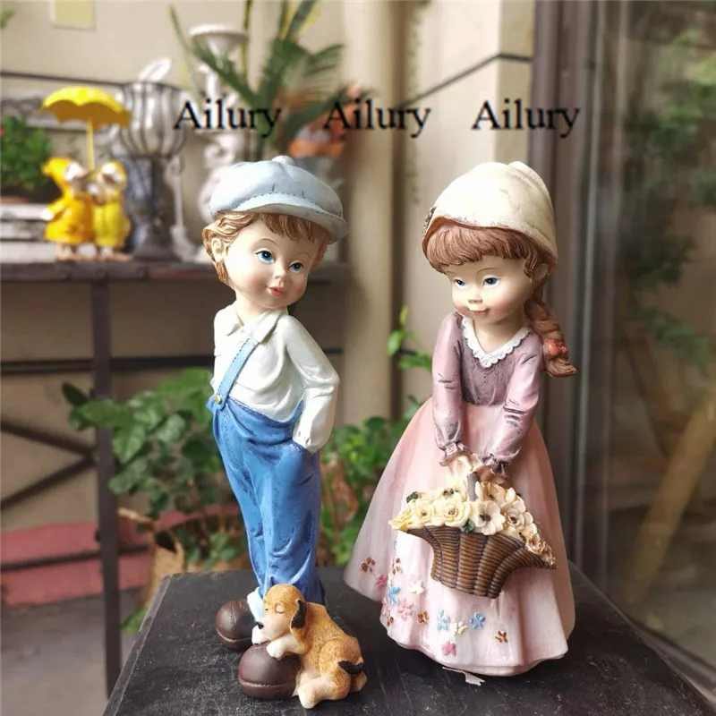 

Beautiful Resin Boy Girl Set Combines Exquisite Simulation Gift,Unique Outdoor Garden Decoration,Window Oranment