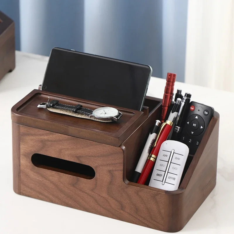 Solid Wood Tissue Box, Multifunctional Remote Control Organizer, Vintage Home Decor, Stylish and Practical Holder