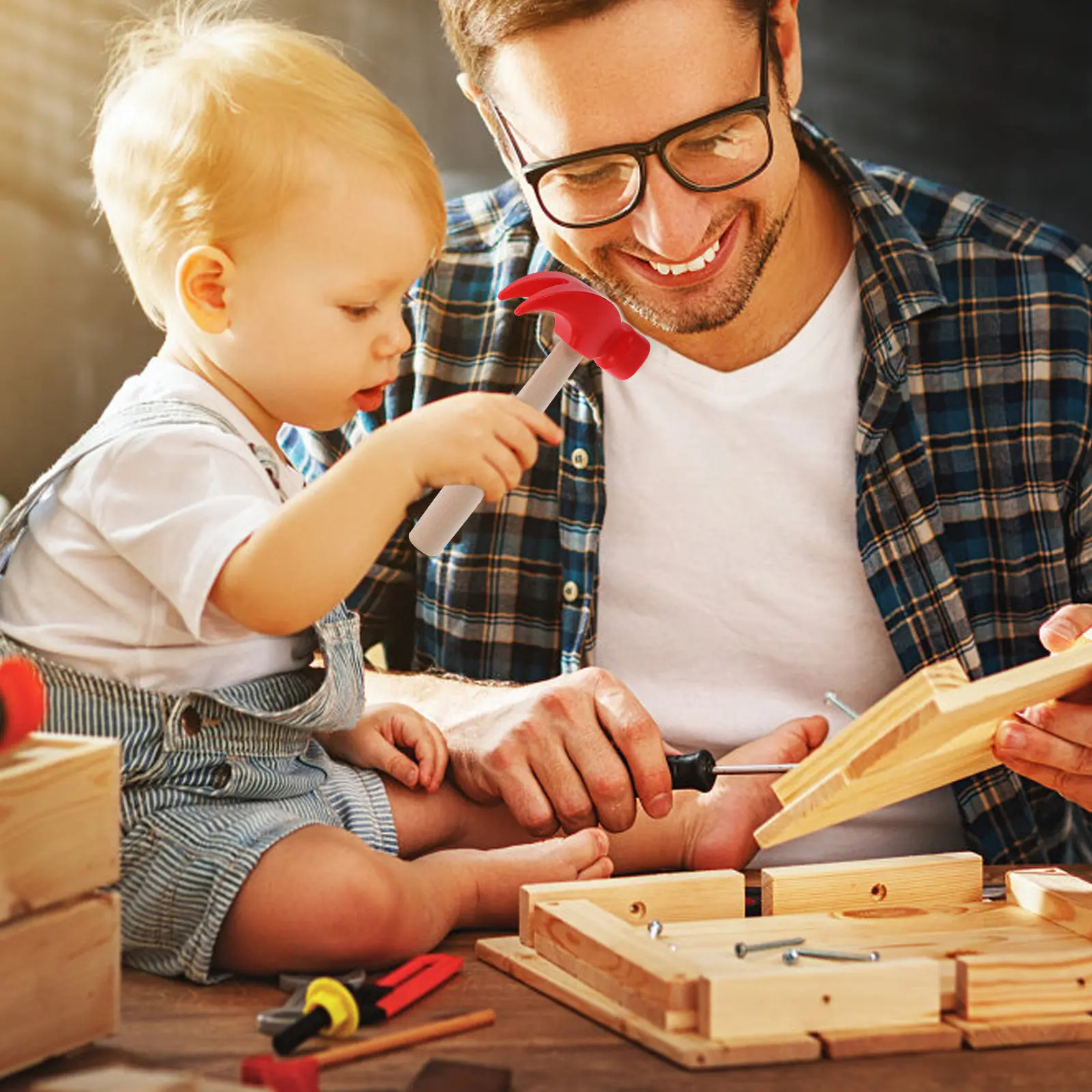 2Pcs Children Wooden Hammer Tool Simulation Maintenance Natural Wood Dexterity Hand Eye Coordination Parent Child Interaction