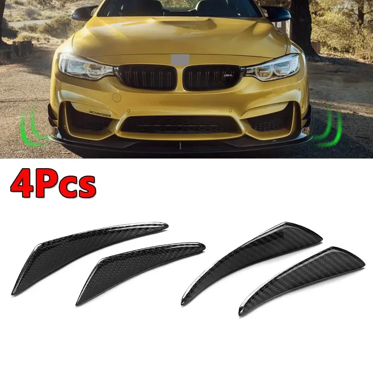 4 Pcs Canards Real Carbon Fiber Side Shark Fins Canards For Mercedes-Benz For BMW For Audi Front Bumper Lip Diffuser Splitter