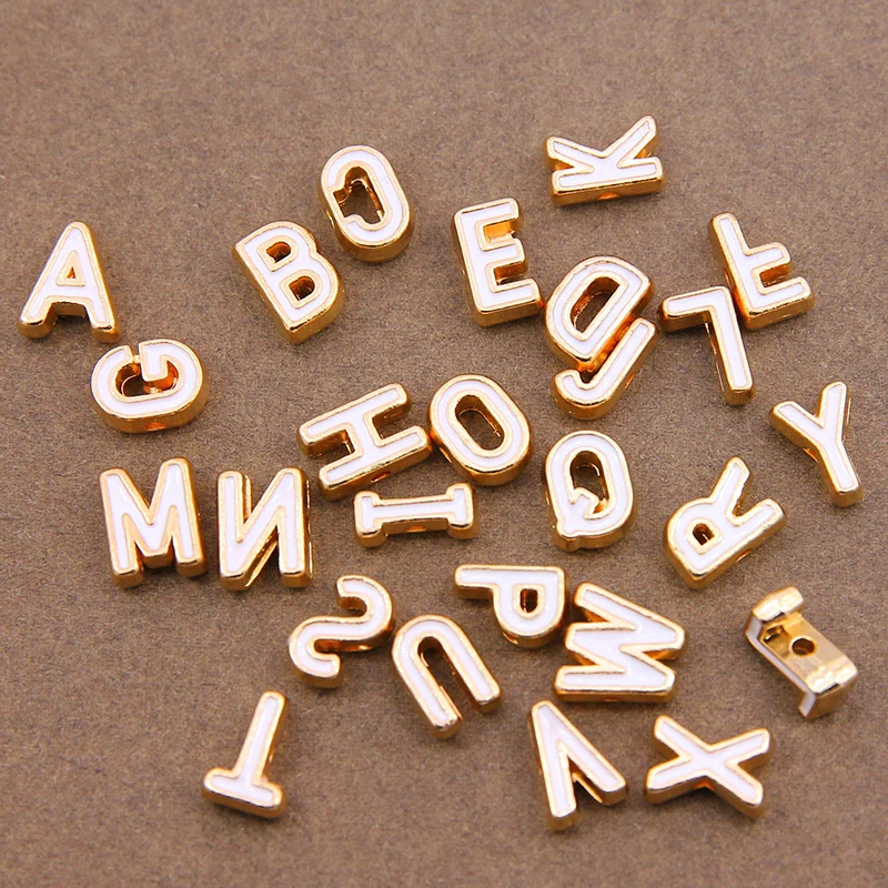 10pcs White Color Enamel Charm A-Z Letter Beads Alphabet Initial Letter loose Spacer Bead For DIY Making Bracelet Jewelry 10MM