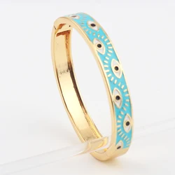 High Quality Fashion Women Hand Jewelry Gold Color Colorful Enamel Turkish Lucky Evil Eye Bangle Bracelet For Women