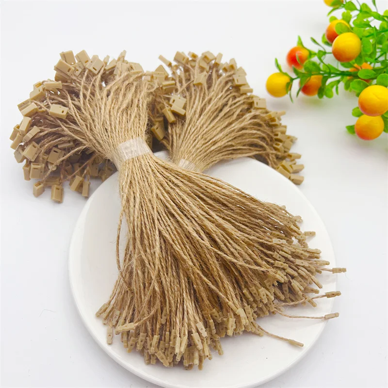 3000pcs Natural Jute Tag Rope Wholesale For Wedding Party Decor/Crafts Show Lanyards DIY Jute Cord String Snap Lock Pin Loop Tie