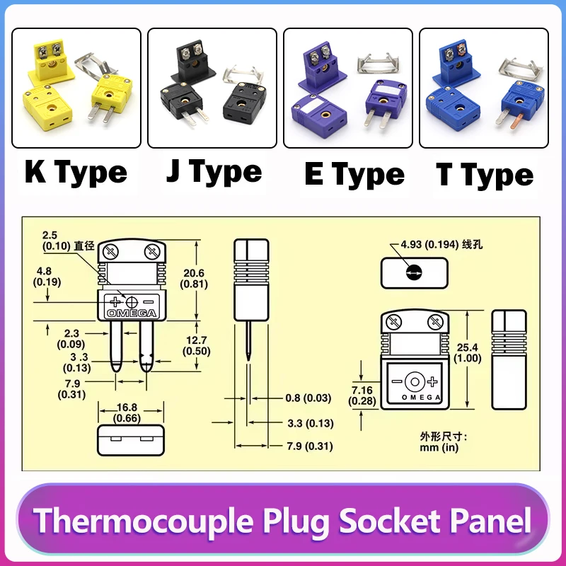 Thermocouple Miniature Socket & Miniature Plug Connector  SMPW-K/J/T/E/-M/F MPJ-K/J/T/E-F Compensation Wire Connector