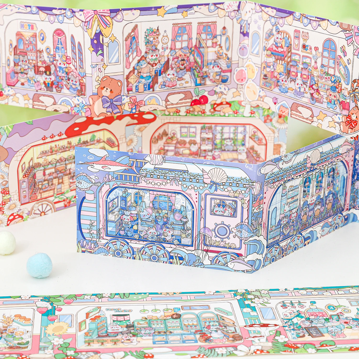 Kawaii حلم التجوال قطار ثلاثية الأبعاد قطار الوقت المشهد ملصق DIY جيب المقصورة المشهد هدايا عيد الميلاد ﻿
