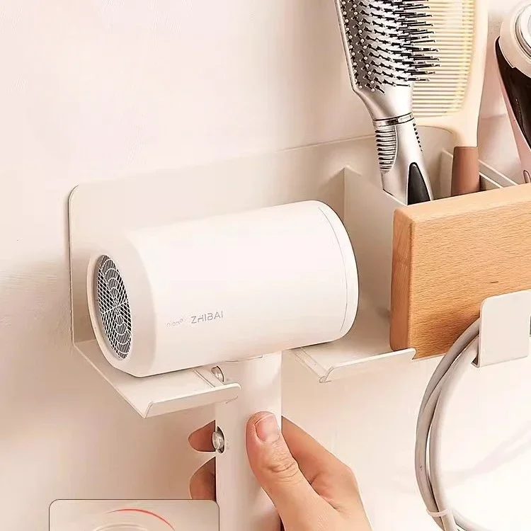 Wooden hair dryer shelfhome wall-mounted bathroom fan holder electric hair dryer with Plug Hook hanging shelf No punch